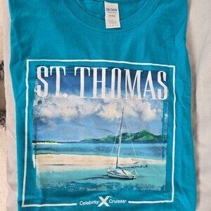 Gildan Blue Short Sleeve Tee with St Thomas Design Sz L NWOT